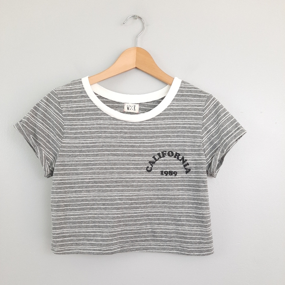 WK Gray & White Striped 1989 California Crop Top